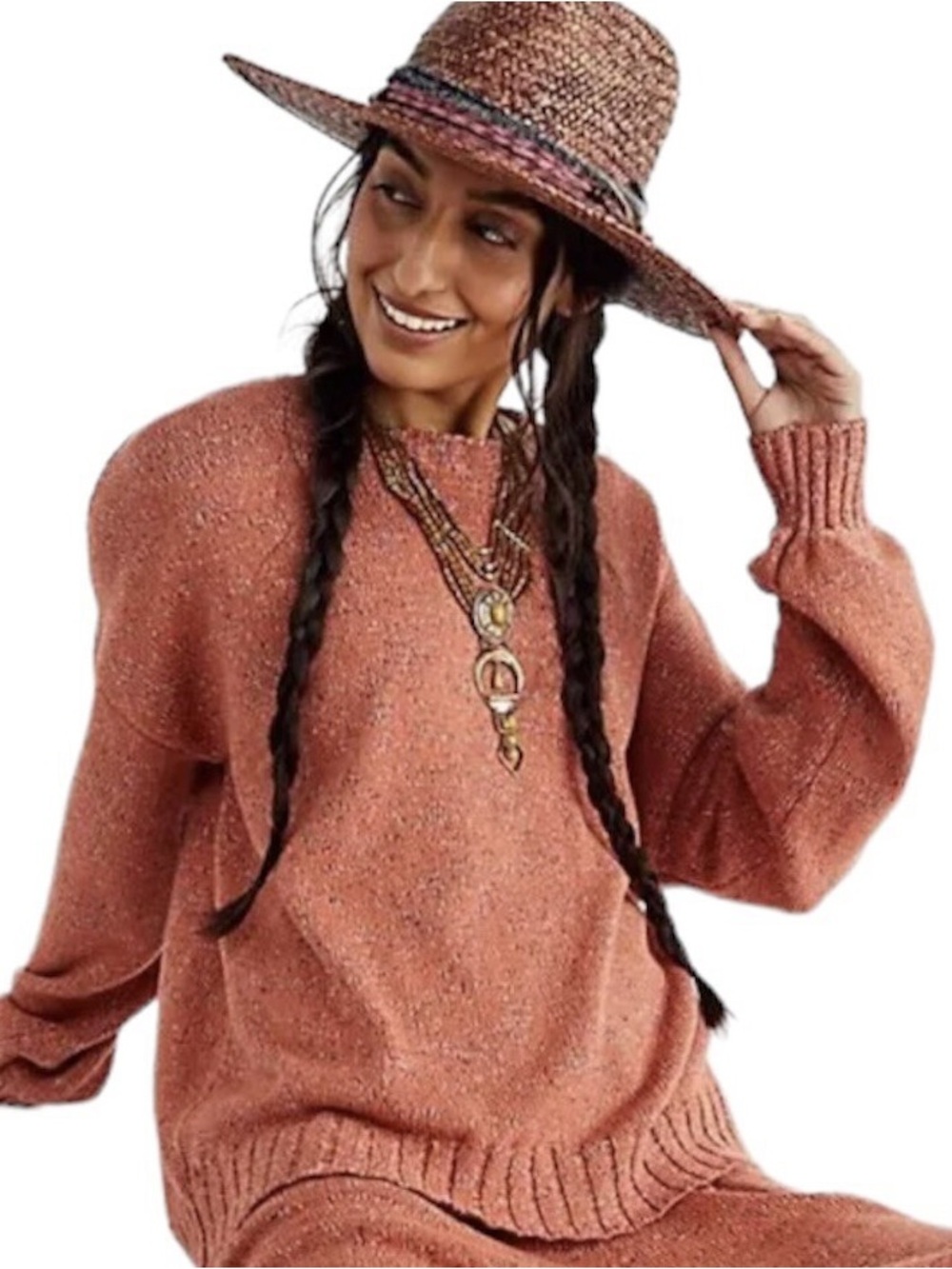 Free People FP Beach Gio Sweater XS Peach/Plum Knit Crewneck Relaxed Fit Speckle
